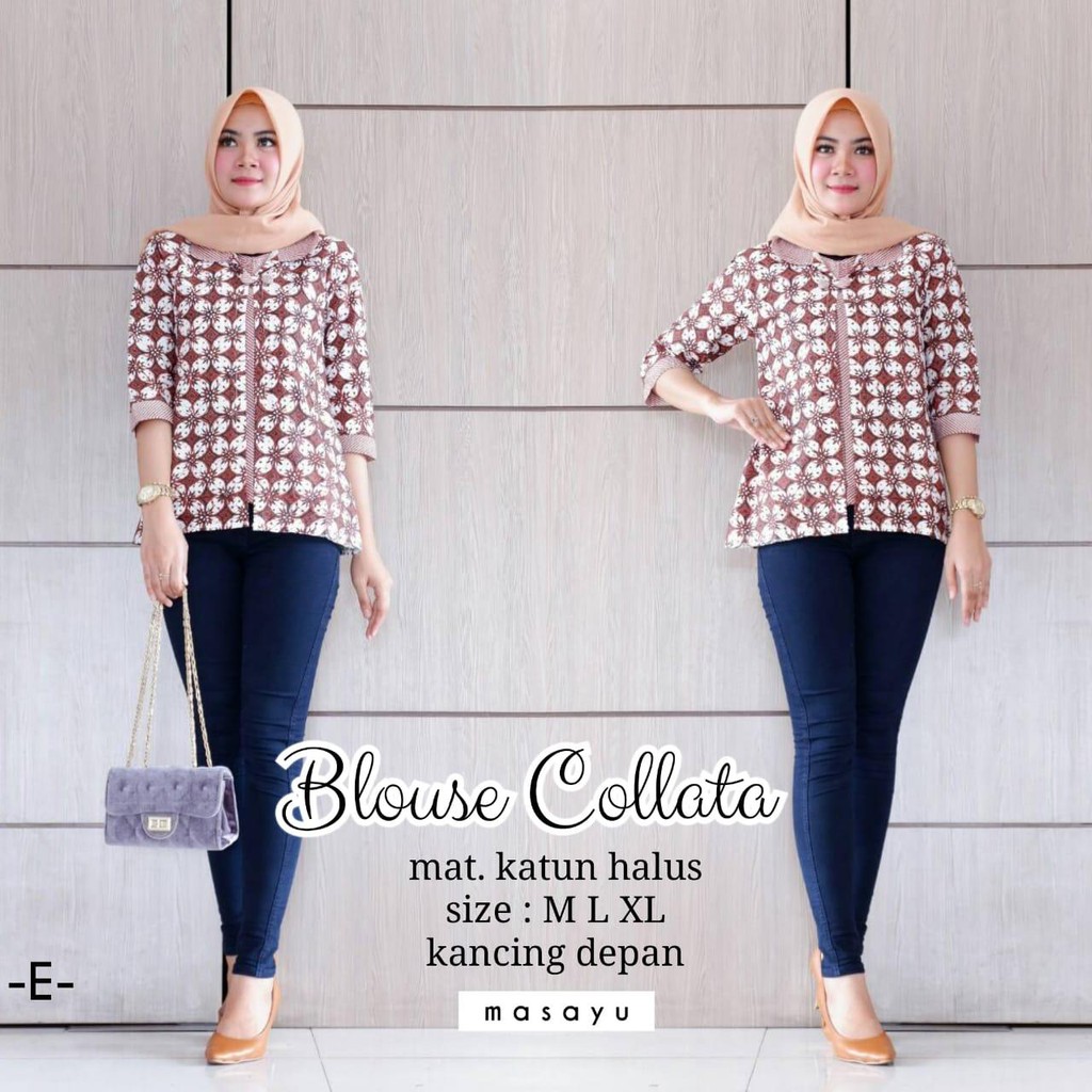 Blus Collata Batik Kombinasi Genes Sogan Layer Batik Modern Casual Kerja Seragam Kantor