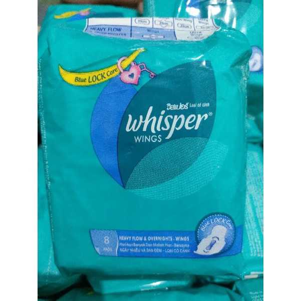 Whisper Pembalut Wanita Heavy Flow &amp; Overnight Wings 8 pads