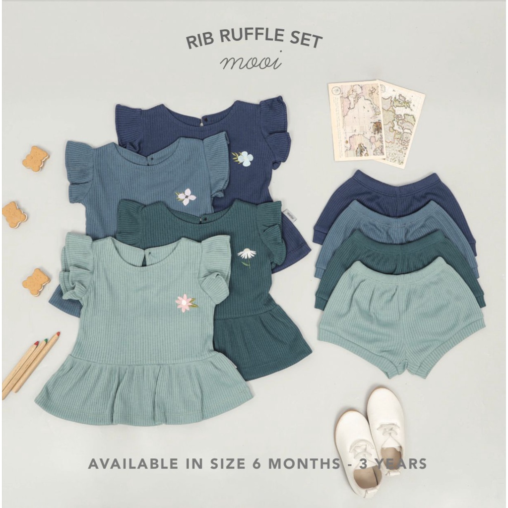 MOOI RIB RUFFLE SET/SETELAN ANAK CEWE