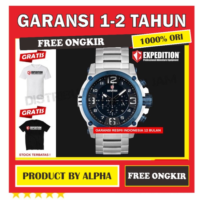 JAM TANGAN ORIGINAL EXPEDITION E6605M E6605 6605M SILVER BLUE GARANSI RESMI ORI PRIA COWOK COWO LAKI