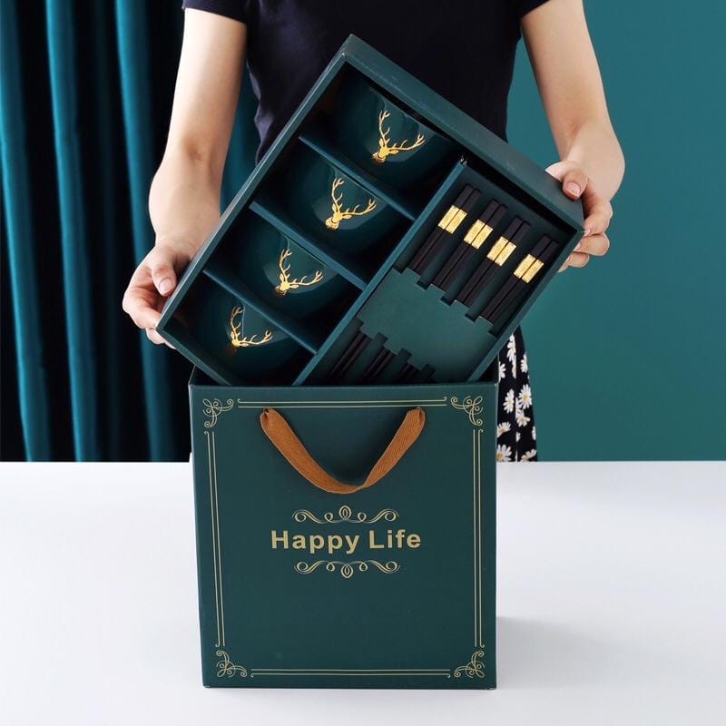 EL#801 1 Set 4 Pcs Mangkok Rusa / Mangkok Sup / Mangkok Nasi / Mangkok Keramik / Mangkok Kukuruyuk /