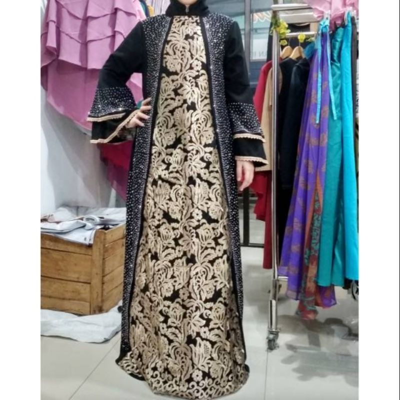 Abaya arab mewah swarovski/ gamis brukat swarovski hitam