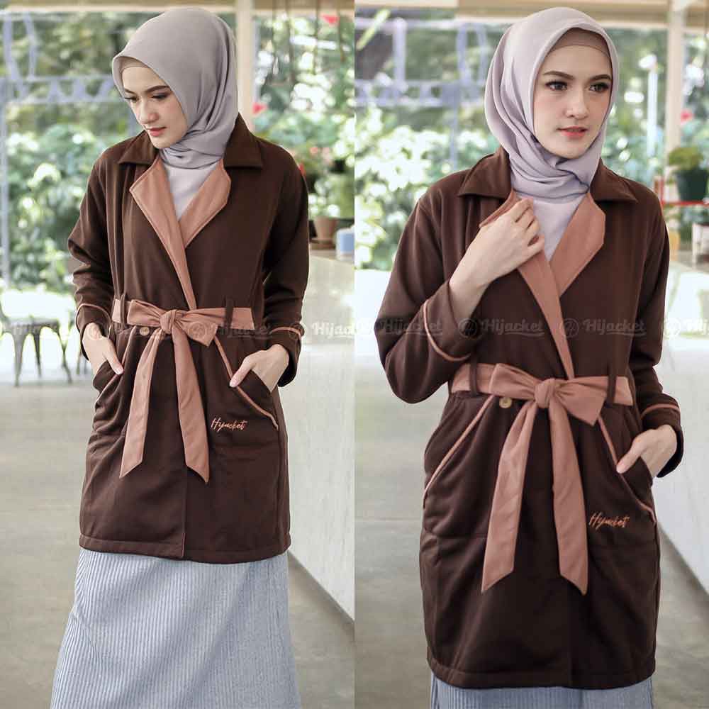 Jaket Jacket Panjang Wanita Cewek Muslimah Hijabers Fleece Kekinian Hijacket Jeket Fashion Modis ELN-1