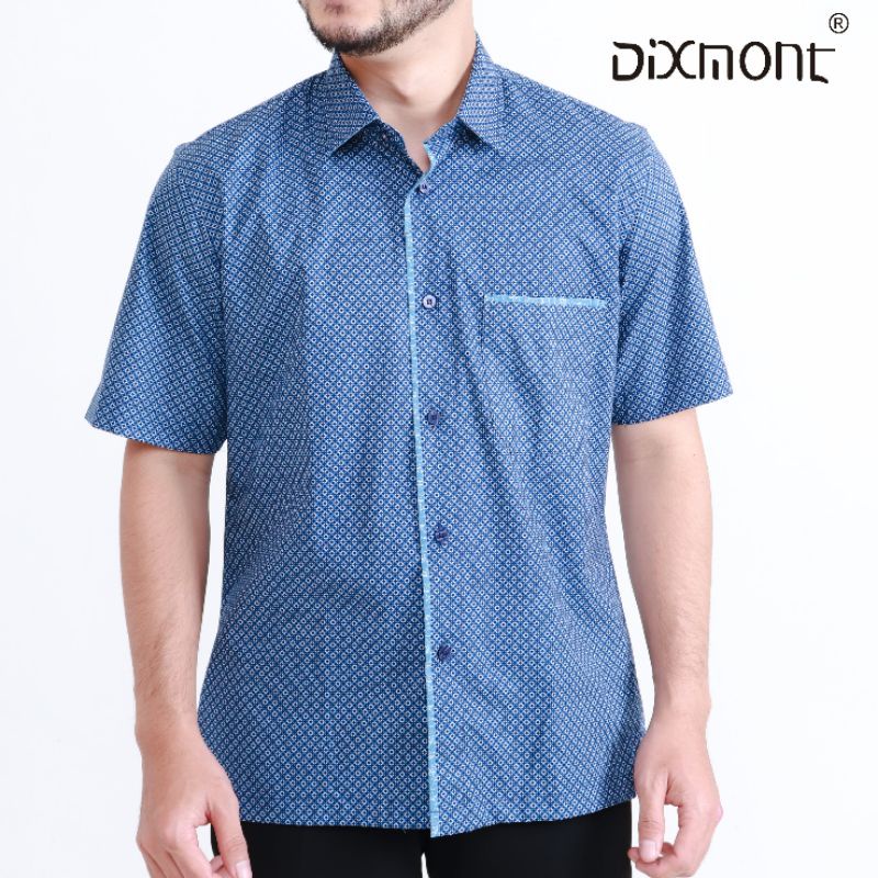 Dixmont Kemeja Pria Basic Formal Motif Lengan Pendek Hem MS02221