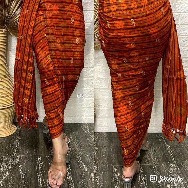 Kamen lembaran Endek tretes emas + Selendang