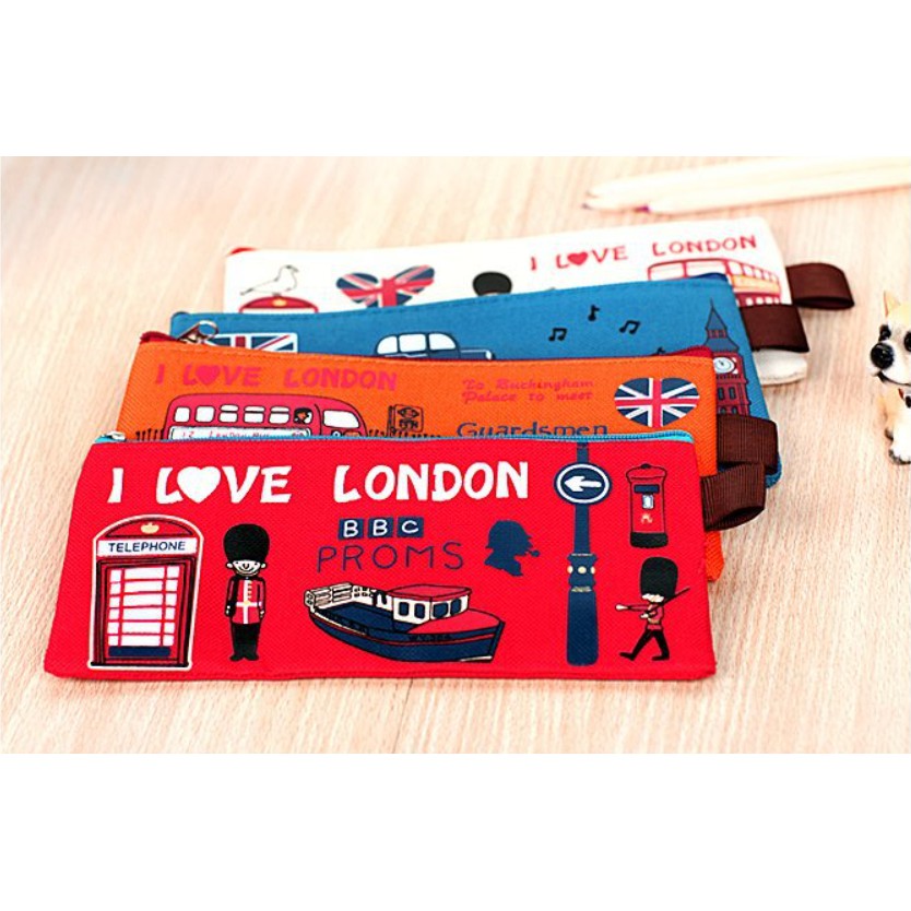 Tempat Pensil I LOVE LONDON / Tempat Alat Tulis Gepeng Motif I Love London  / Tepak Pensil Lucu