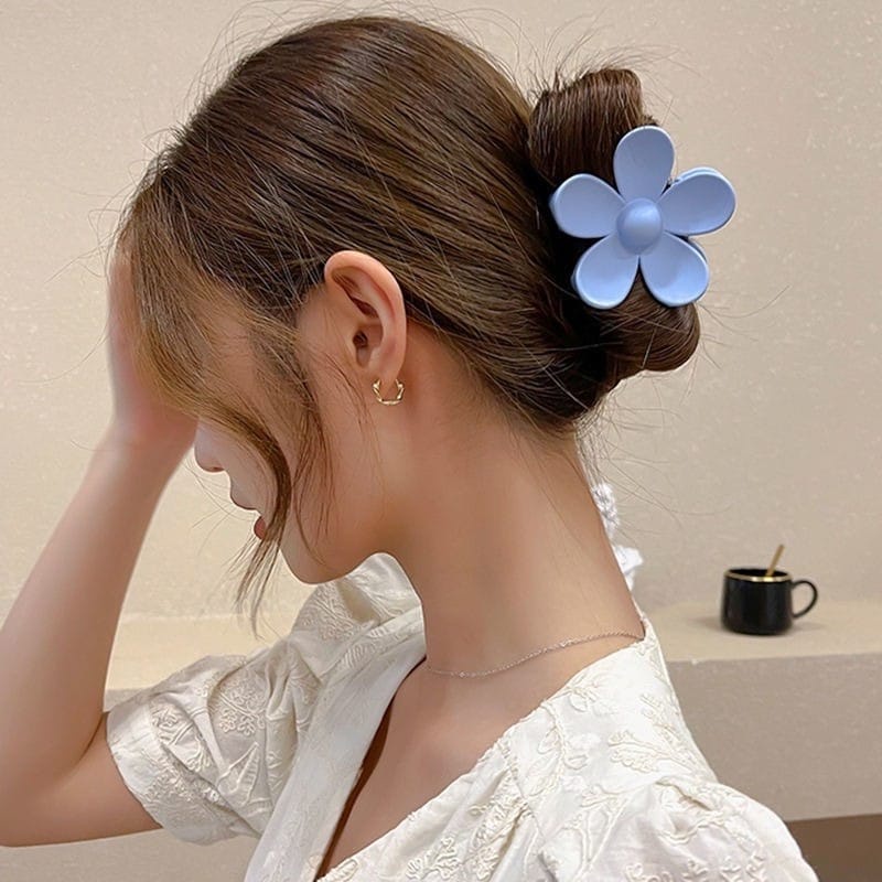 JEDAI DOFF JUMBO 7.5cm - Jepit Rambut Matte Cakar 4 Motif Bunga DAISY - Jepit Ponytail Hair Claw Clips