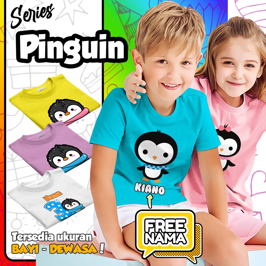 Baju Kaos ANAK DAN DEWASA PENGUIN / PINGUIN COUPLE (FREE NAMA)