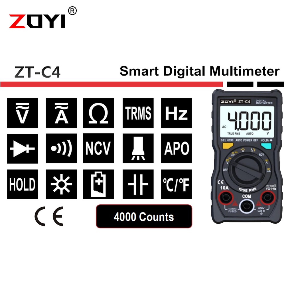 ZOYI ZT-C4 Avometer Digital Frequency Suhu  Capacitance AC DC Voltage