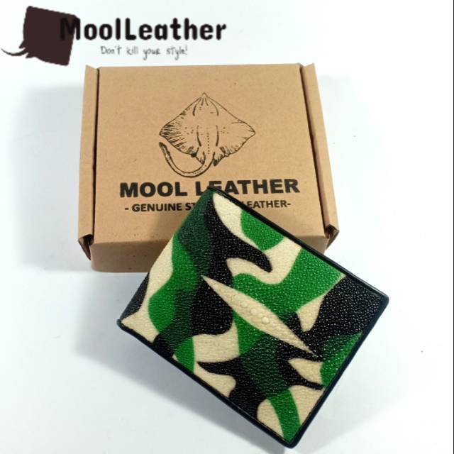 Mool Leather - Dompet pria cowok men wallet asli kulit ikan pari dan sapi motif tentara TNI army