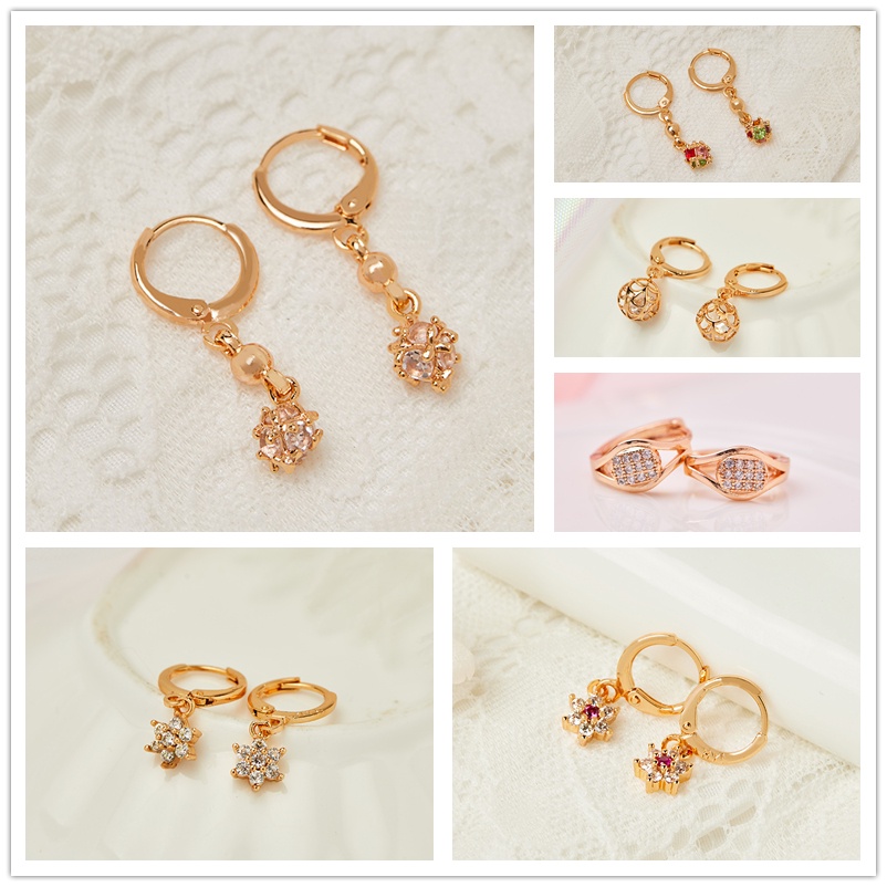 Y403 【COD】 Anting Permata Wanita Anting Titanium Bulat Bola Lapis Emas Anting Tusuk Anti Karat Korea Untuk Wanita-1