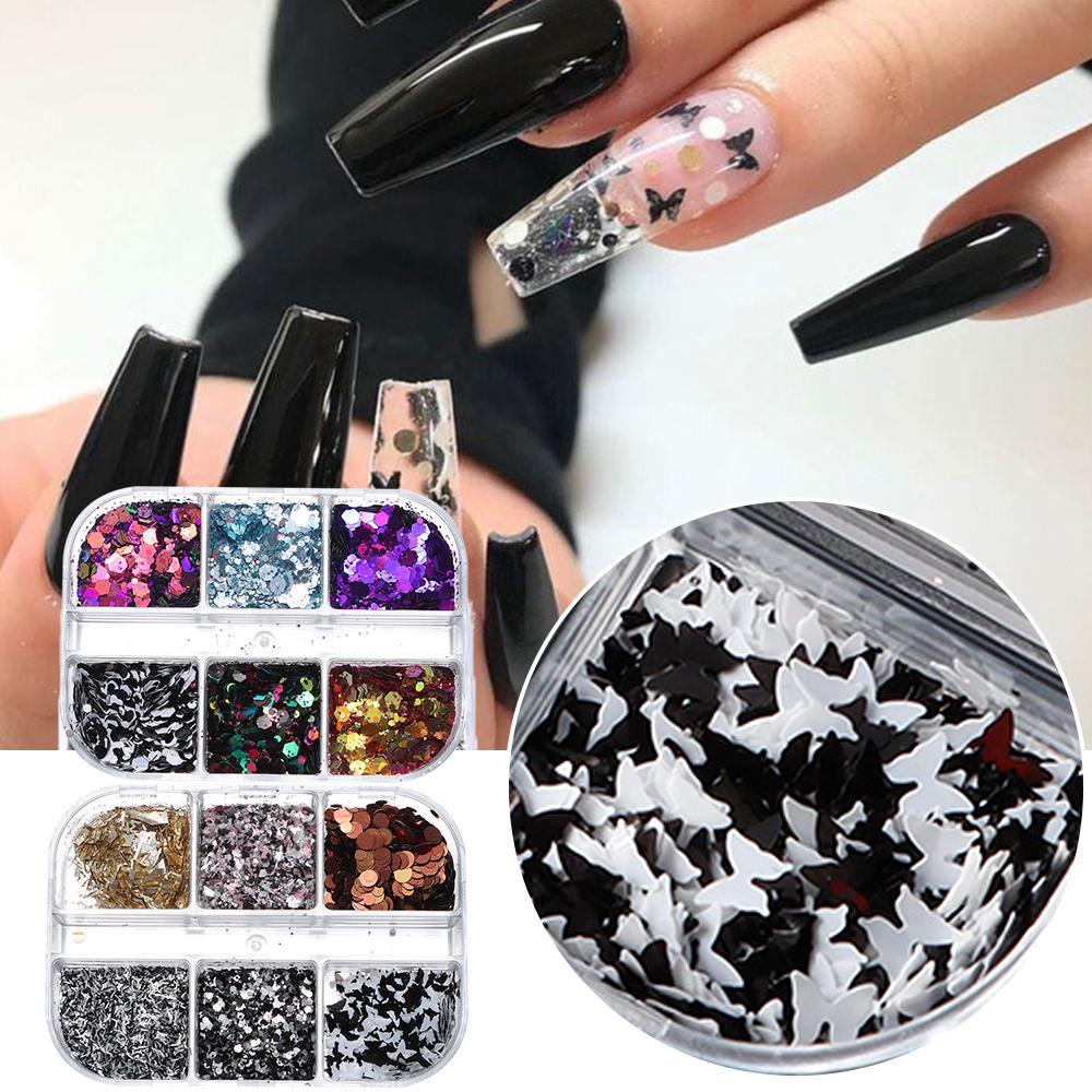 Solighter Kuku Payet Manicure Hexagon Kupu-Kupu Tidak Teratur Spangles Warna-Warni