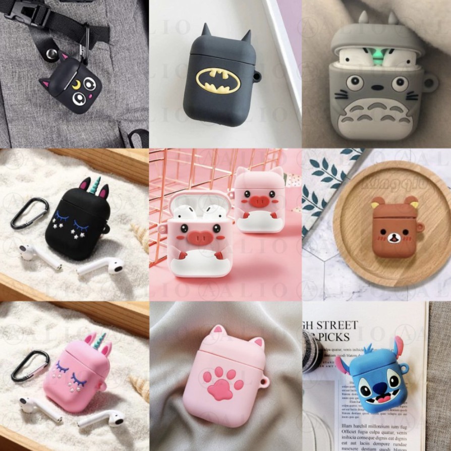 Case Airpods 2 Karakter Lucu Casing Gen 1 Inpods 12 i12 Silikon Hitam Polos 3D Boba Minnie Silicone