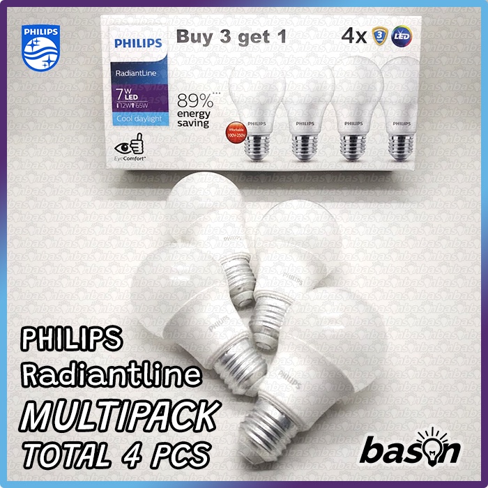 PHILIPS RadiantLine LED Bulb Paket Multipack 7W Putih - isi 4bh