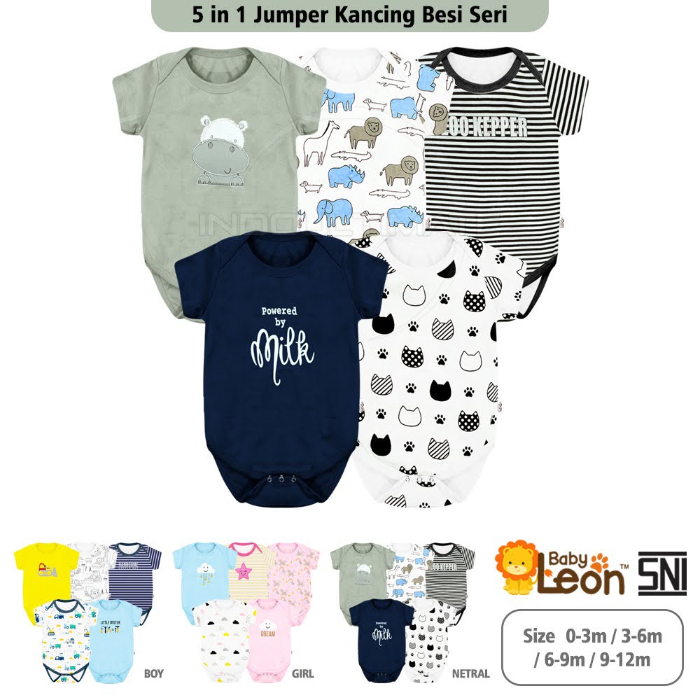 5in1 Jumper Bayi BABY LEON Bodysuit Bayi Jumpsuit Anak Bayi Baju Kaos Bayi Jumpsuit Newborn BC-01-8 / BC-01-4 / BC-FL50