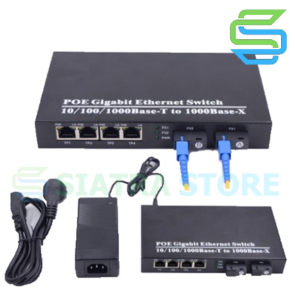 Media Converter Ethernet Fiber Switch 2 FO 4 LAN POE Gigabit / 2 Port FO 4 POE Gigabit LAN