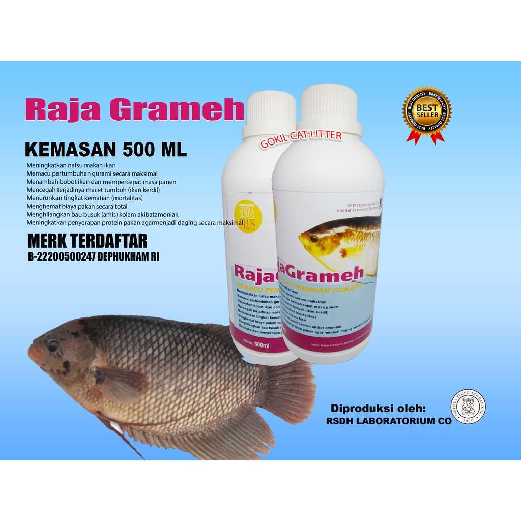 500 ML-RAJA GRAMEH-PENGGEMUK IKAN GURAMIE-VITAMIN IKAN-PROBIOTIK IKAN-PERTUMBUHAN IKAN-