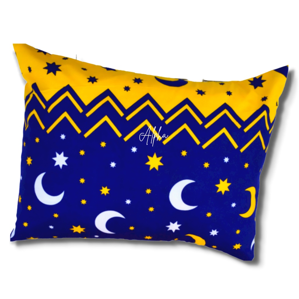 sarung bantal guling 1set murah motif aesthetic starmoon bulan bintang biru bahan katun disperse warna tidak luntur