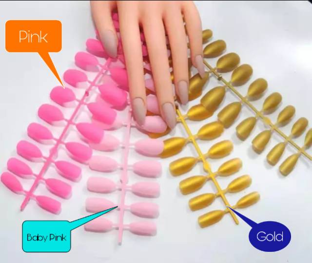 Kuku Palsu Fake Nails Stiletto Matte 24pcs Bagian 1