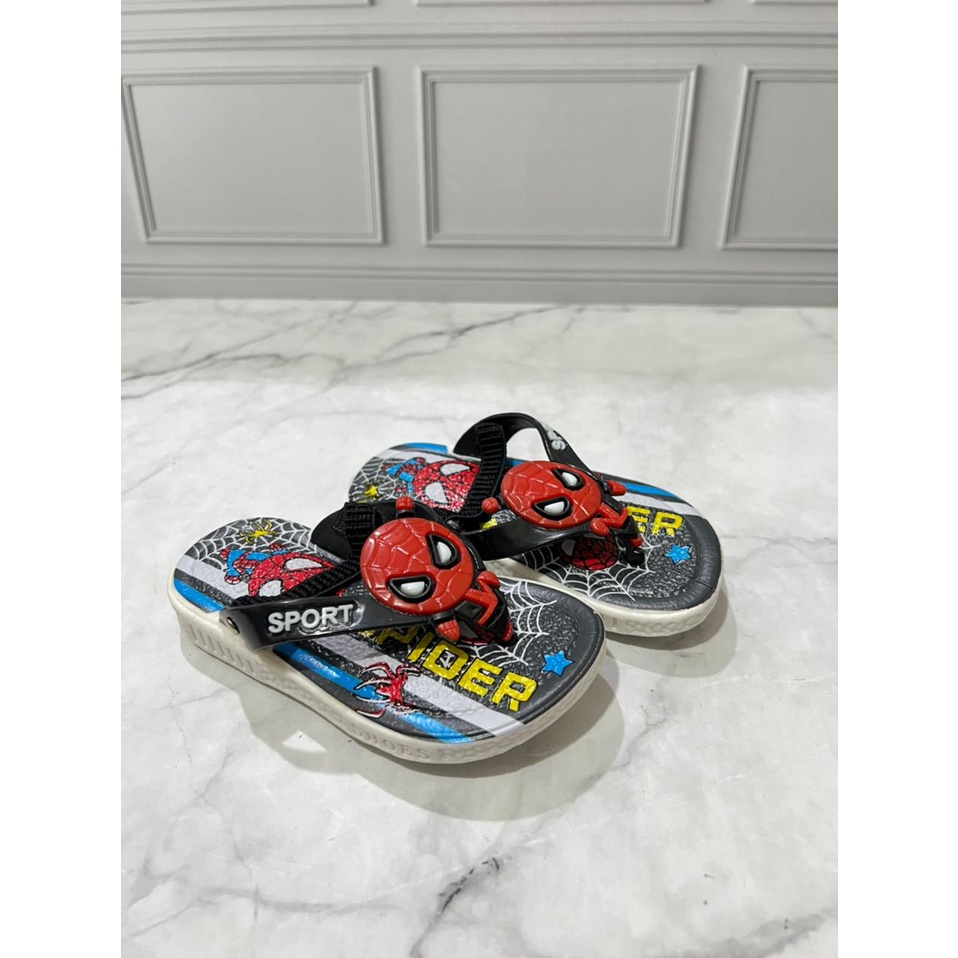 JJ-1816-Z5 Sandal Bunyi Cit Cit Anak Laki Laki Tali Elastis Karakter Spiderman / Sandal Jepit Bunyi Import Size 24-29