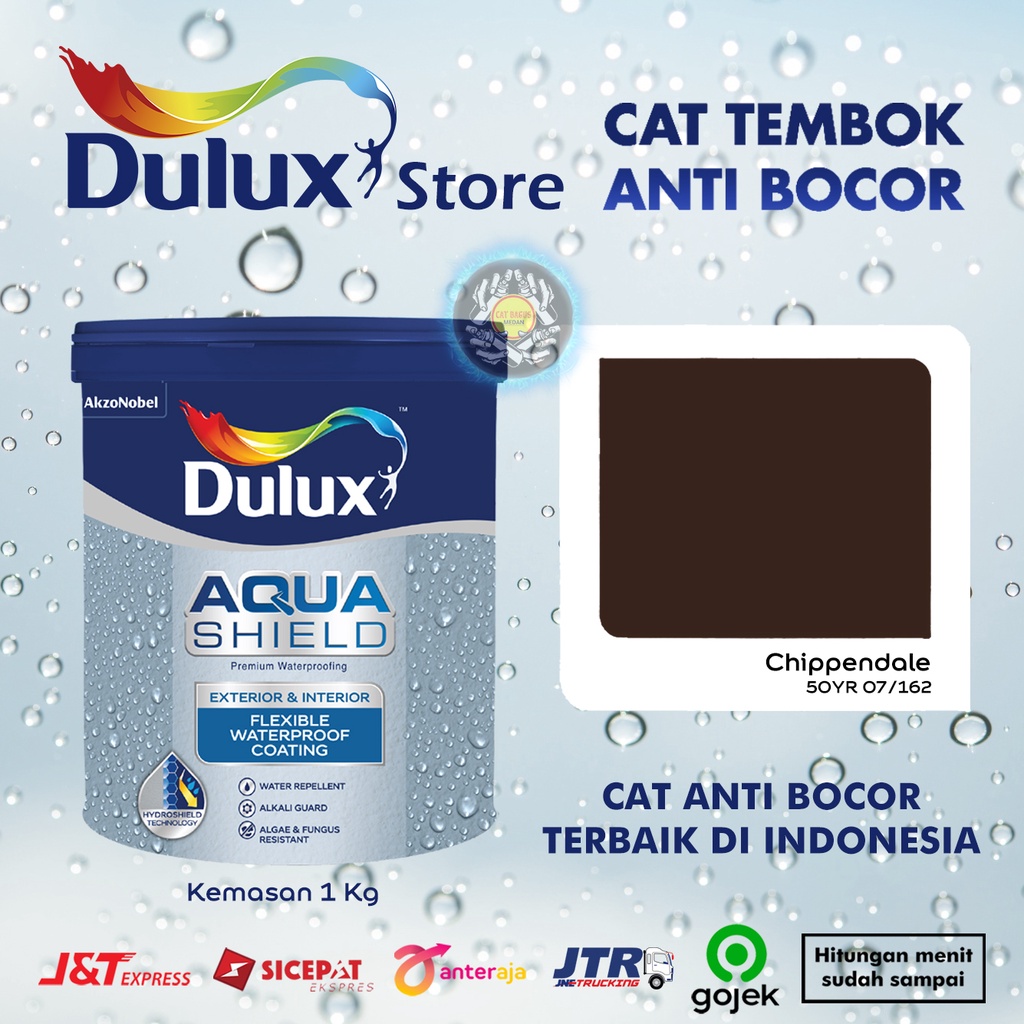 CAT TEMBOK ANTI BOCOR DULUX AQUASHIELD 2X LEBIH KUAT TAHAN CUACA WARNA CHIPPENDALE 50YR 07/162 COKEL