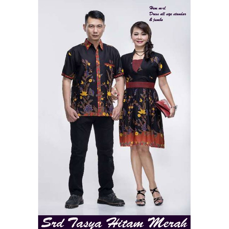 Batik Nusantara Couple Dress Tasya Hitam Maron / Sarimbit Batik / OOTD Kondangan / Batik Solo Murah