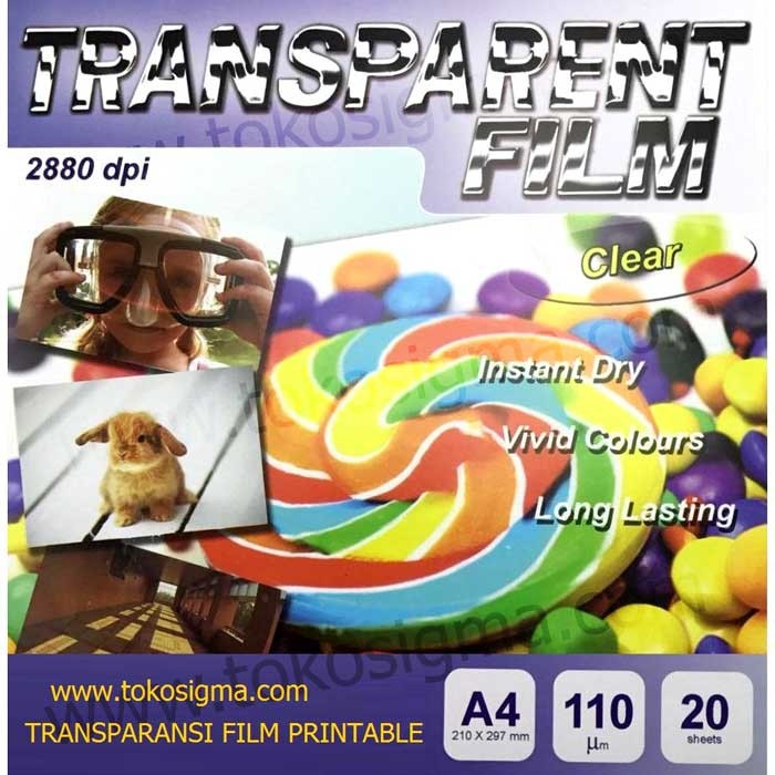 TRANSPARANSI FILM PRINTABLE INKJET 110 micron A4 CLEAR 20 lembar