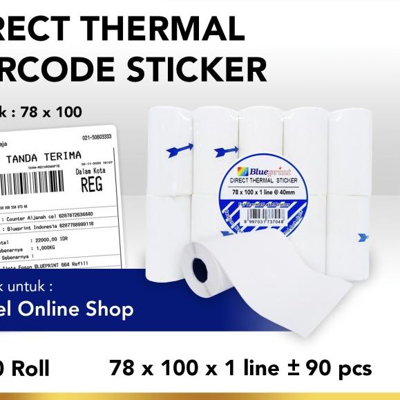 

☁ Direct Thermal Sticker Label Resi Portable BLUEPRINT 78x100 isi 90 Pcs ℗