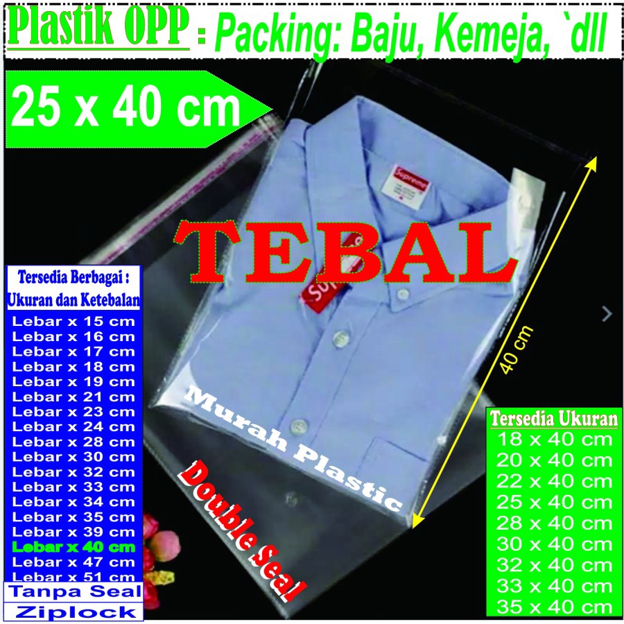 (TERMURAH) Plastik OPP TEBAL 25 x 40 isi 100 pcs + lem/jaket/baju/kemeja/hoodie/dll