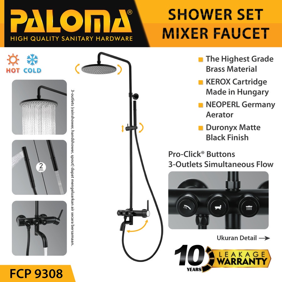 PALOMA FCP 9308 Shower Tiang Set Column Mandi Keran Kran Panas Dingin Mixer Matte Black Hitam Shower
