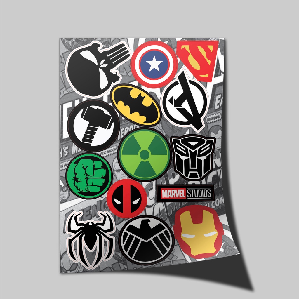 14pcs STIKER - MARVEL LOGO - STIKER AESTHETIC LAPTOP, AKSESORIS HP, ANTI AIR, MOTIF,HELM.