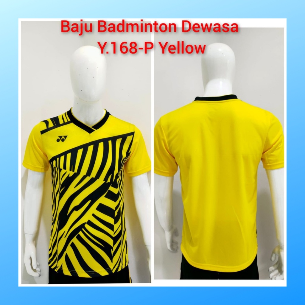 Kaos badminton pria jersey bulutangkis baju atasan jersy wanita dewasa t-shirt outfit seragam kostum olahraga casual suit pakaian jarsey oblong apparel sports jersi bulu tangkis Y168 kuning polos