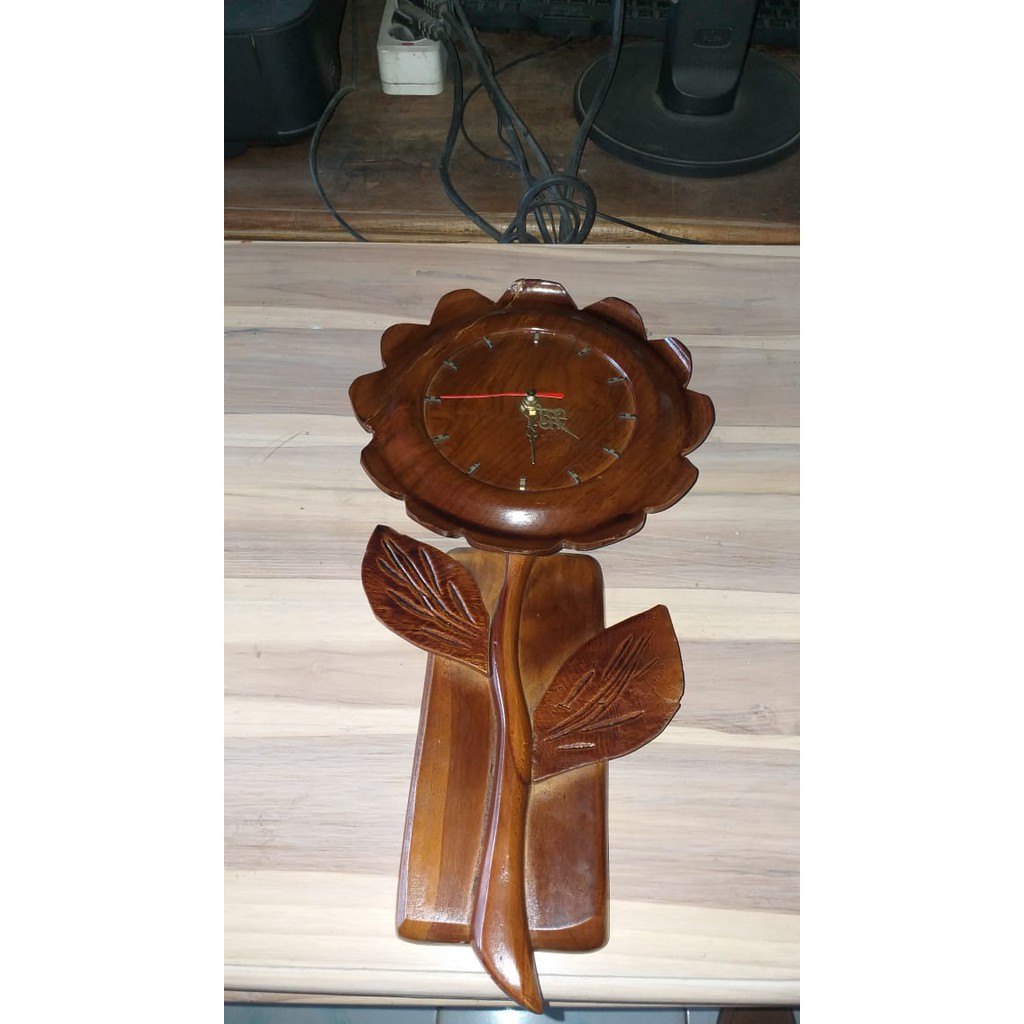 Jam dinding Hias Kayu Jati Bentuk Bunga Matahari | jam dinding | jam kayu