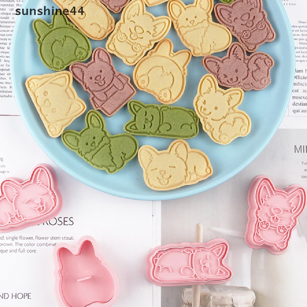 Sunshine 8PCS Cetakan Biskuit / Cookies Bentuk Kartun Corgi 3D Bahan Plastik