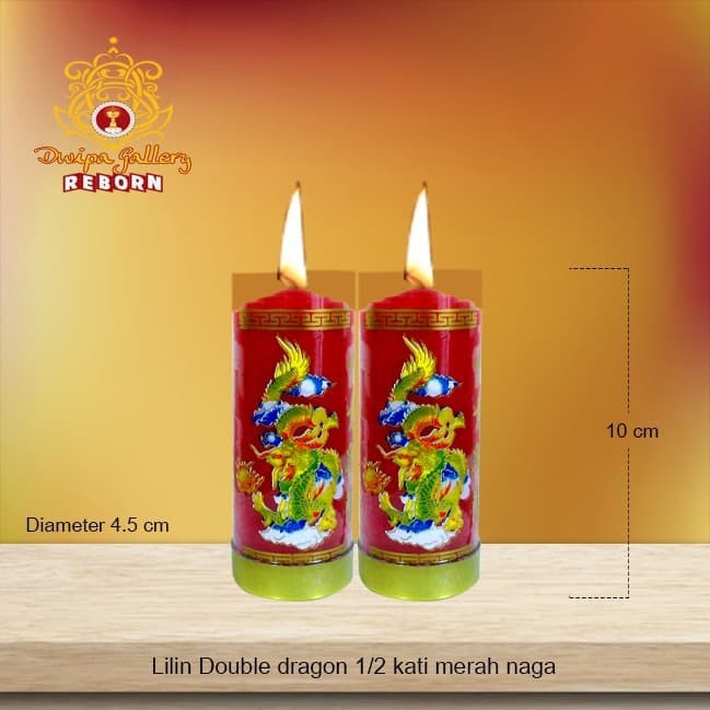 Lilin/Candle Puja Sembahyang Double Dragon 1/2 Kati Merah Naga