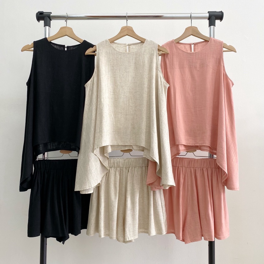 SET6531 Vanessa Flowy Flare Linen Set Top & Shorts-8