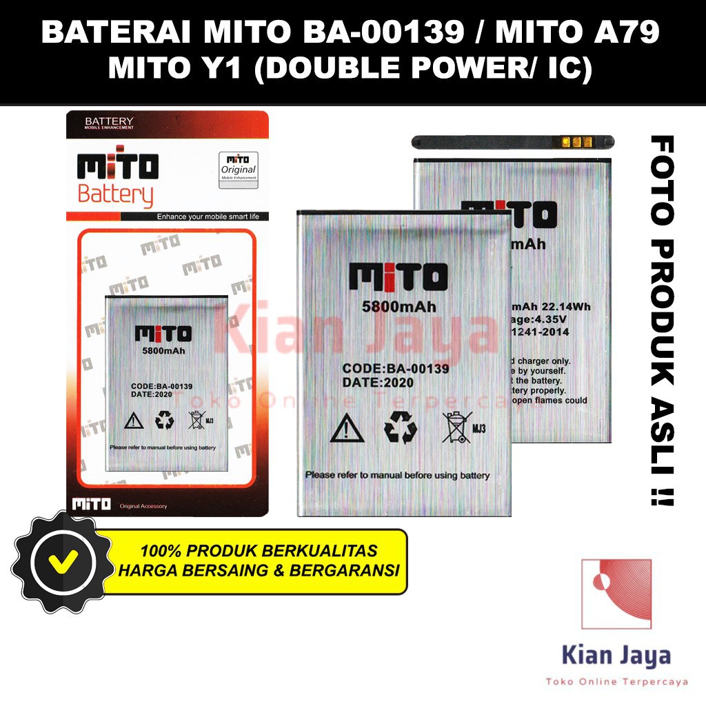 Baterai Hp Mito BA-000139 A79 Y1 BA000139 Original Double Power Batre Batrai Battery BA00139