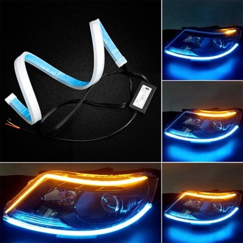 [1 Pair Daytime Running Light Ultra-Thin Light  LED Lights Guide Strip]  [Auto Super Bright Two-Color Silicone Light Strip Led Lamp]