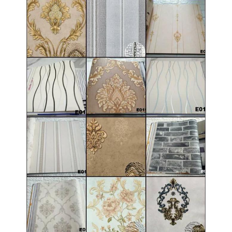 ( BISA COD ) WALLPAPER DINDING VINYL ELEGANT PREMIUM RONA TEBAL TIMBUL BERTEXTURE SIZE 53 CM X 10