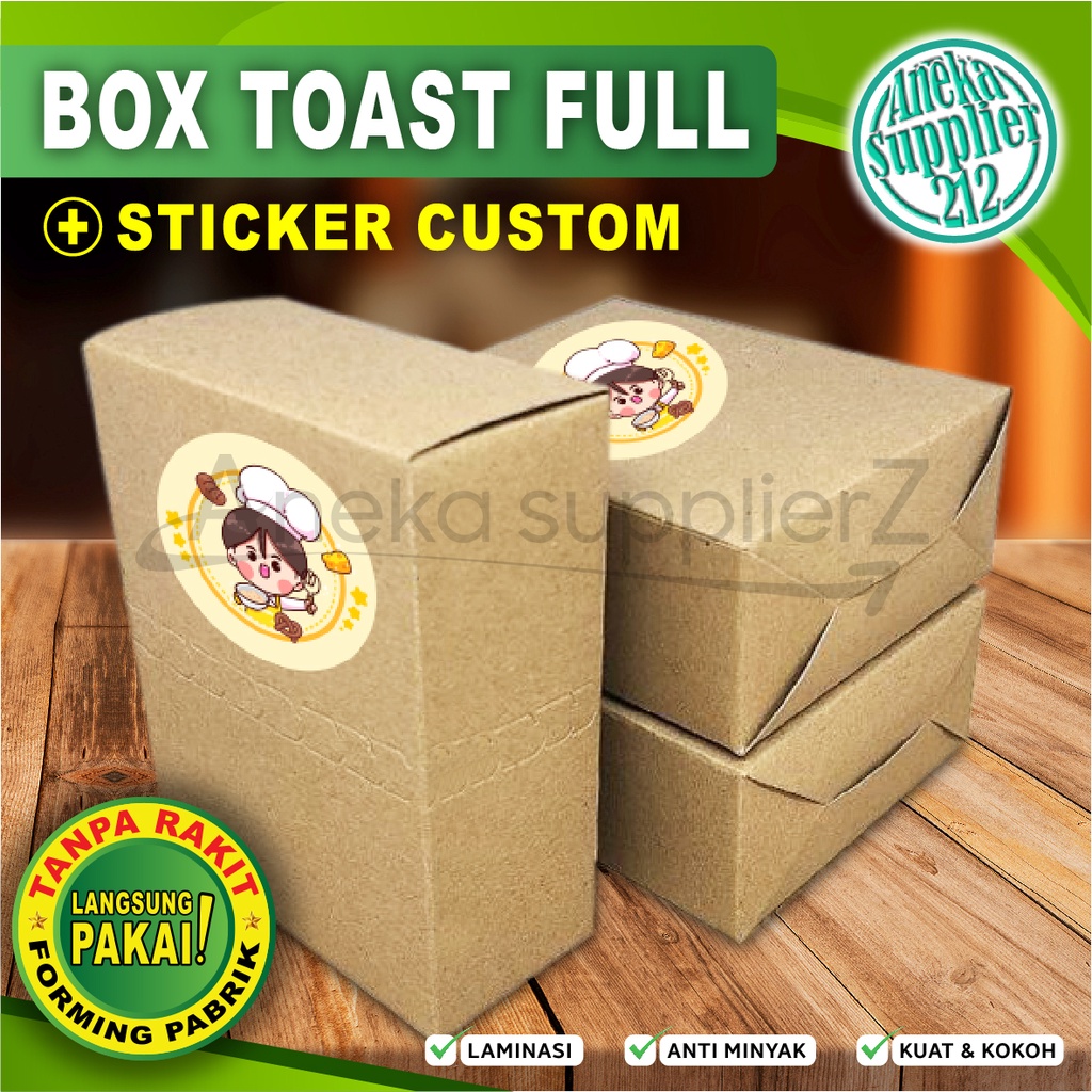 Box Toast - Dus Roti Bakar | FULL - KRAFT COKLAT + Stiker Custom (50 pcs)