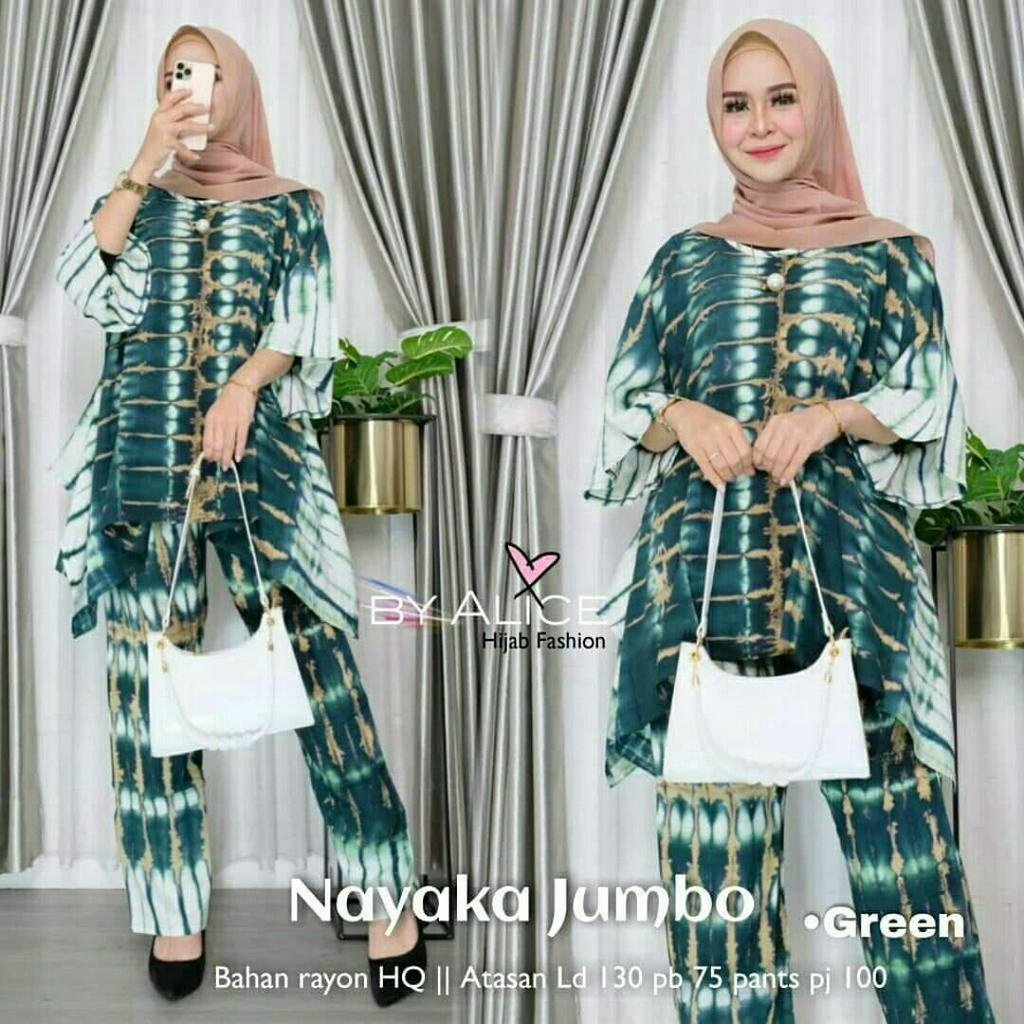 Shibori Oblong One Set Wanita Jumbo Rayon Premium Setelan Wanita Tie Dye Lengan 7/8 Set Celana Kekininan LD 135 cm