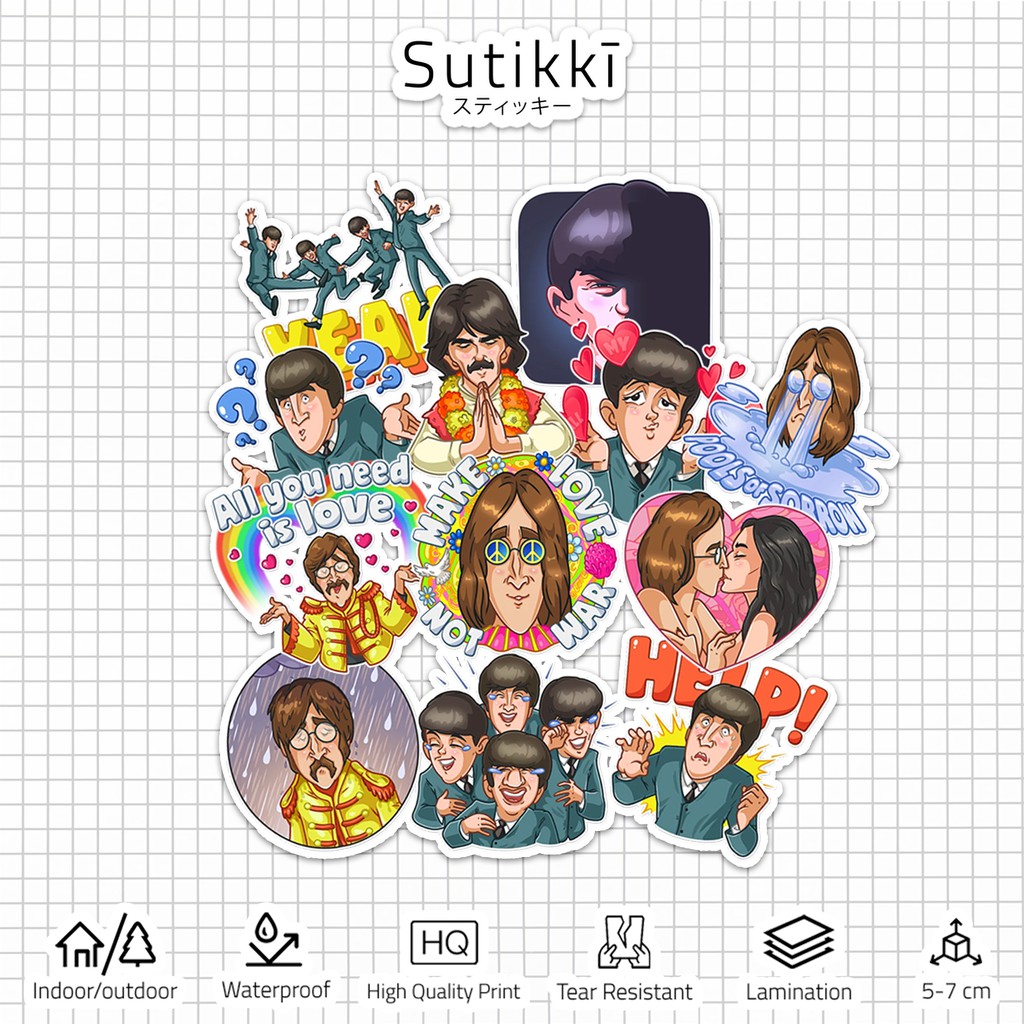 Sutikki | Sticker Pack The Beatles John Lennon Die Cut Vinyl | Stiker Musik Music Laptop Aesthetic