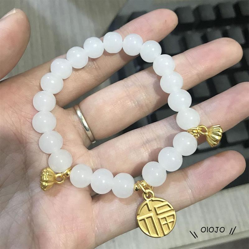 【COD】Gelang Tangan Rantai Aksen Batu Chalcedony Blessing Untuk Wanita