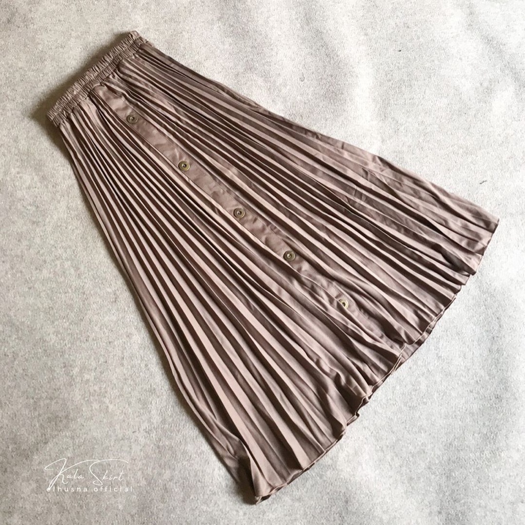[𝐄𝐥𝐡𝐮𝐬𝐧𝐚] Kala Skirt Rok Wanita Plisket Terbaru Premium Polos Lebar Payung A Line