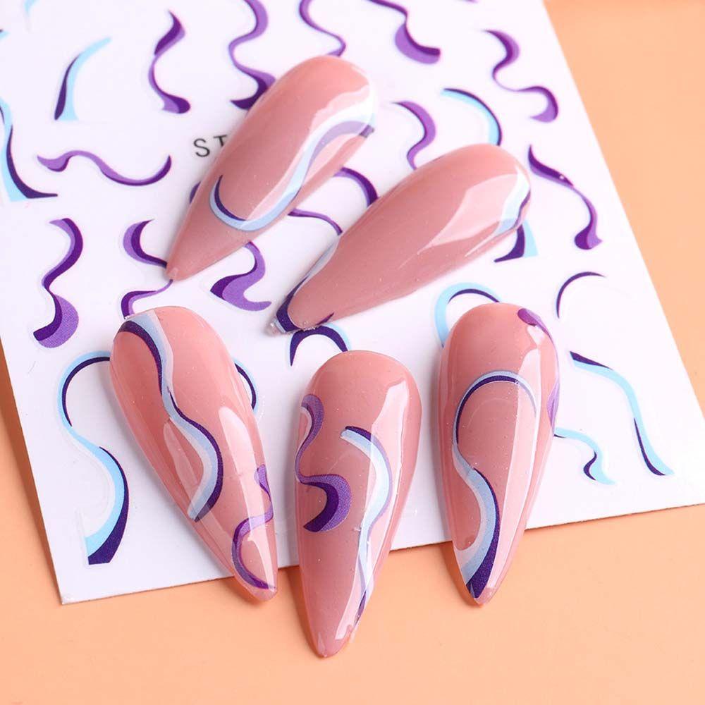 AUGUSTINA Agustin 3D Stiker Nail Art Pink Putih Swirl Wave Lines Sliders Decals DIY Aksesoris Nail Art