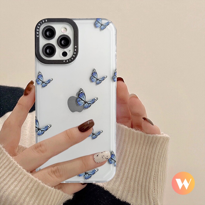 Trend CASE.TiFY Butterfly Phone Case Compatible for iPhone 11 12 13 Pro Max XR X XS MAX iPhone 6 6s 7 8 Plus SE 2020 Transparent Fashion Soft TPU Camera Protector Back Cover