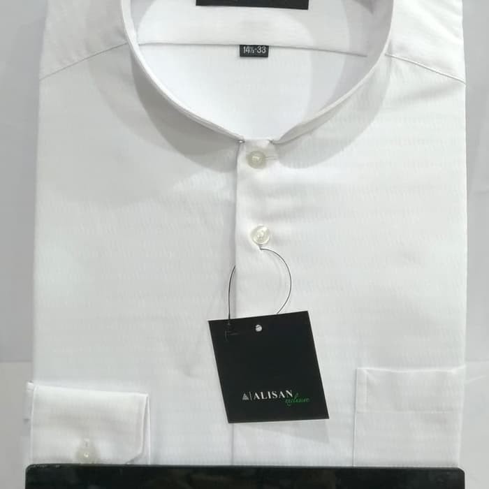 keren Kemeja Koko Pria Alisan Kerah Shanghai Putih Dobby Serat Molard