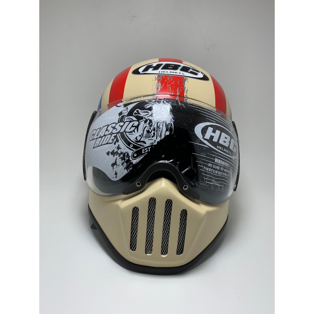 HELM CAKIL PILOT VISOR CAPTAIN AMERICA CREAM ( Fullface / Retro / Klasik / Vespa )