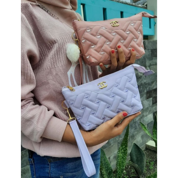 POUCH PUFFY BORDIR UNIK  SERBAGUNA