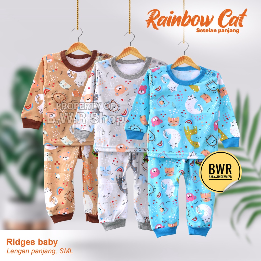 Setelan RIDGES PANJANG Dino On Strips Terbaru / Setelan Baju Bayi Anak Harian Unisex Dino On Desert Rainbow Kaos Celana Panjang 2rs 6rs 9rs 10rs | Bwr